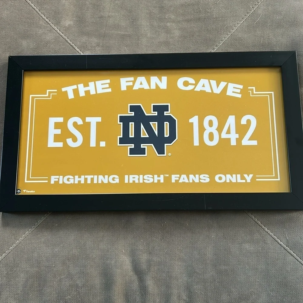 Notre Dame fighting Irish frame 10” x 20” Fan Cave College Fanatics gold black